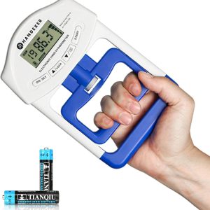 Digital Grip Strength Tester, 198 lb Hand Dynamometer, Blue | 198 lb Capacity; 0.2 lb Increments; 19 User Profiles; Adjustable Handle; LCD Display; For Sport and Rehab