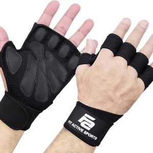 Fit Active Sports Ventilated Weight Lifting Gloves with Built-in Wrist Wraps, Workout Fingerless Gloves for Men and Women, Suitable for Gym Fitness, Cross Training, Etc | Large