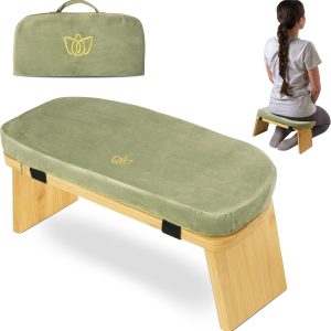 Florensi Bamboo Meditation Bench Foldable Ergonomic Prayer Stool Cushion | Foldable bamboo meditation bench with cushioned seat and ergonomic design for comfortable posture support