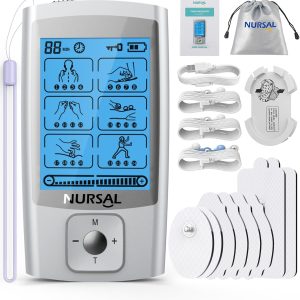 NURSAL 24 Modes TENS Unit Muscle Stimulator for Pain Relief, Rechargeable Electronic Pulse Massager, 8 Pcs Pads, Drug-Free Pain Relief for Shoulder, Back, Muscle, ABS Pads Holder