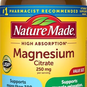 Nature Made Magnesium Citrate 250 mg per Serving, 120 Softgels | High Absorption Magnesium Supplements for Men and Women, Support for Muscle, Nerve, Bone and Heart, 60 Day Supply