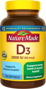 Nature Made Vitamin D3 2000 IU (50 mcg), 250 Vitamin D Softgels