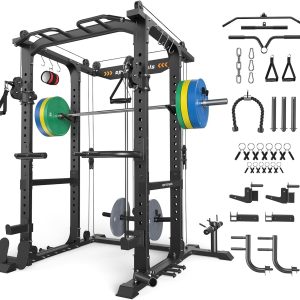Sportsroyals Power Cage, 1600LBS Squat Rack with Cable Crossover System