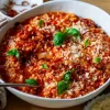 tomato risotto with frizzled red onions